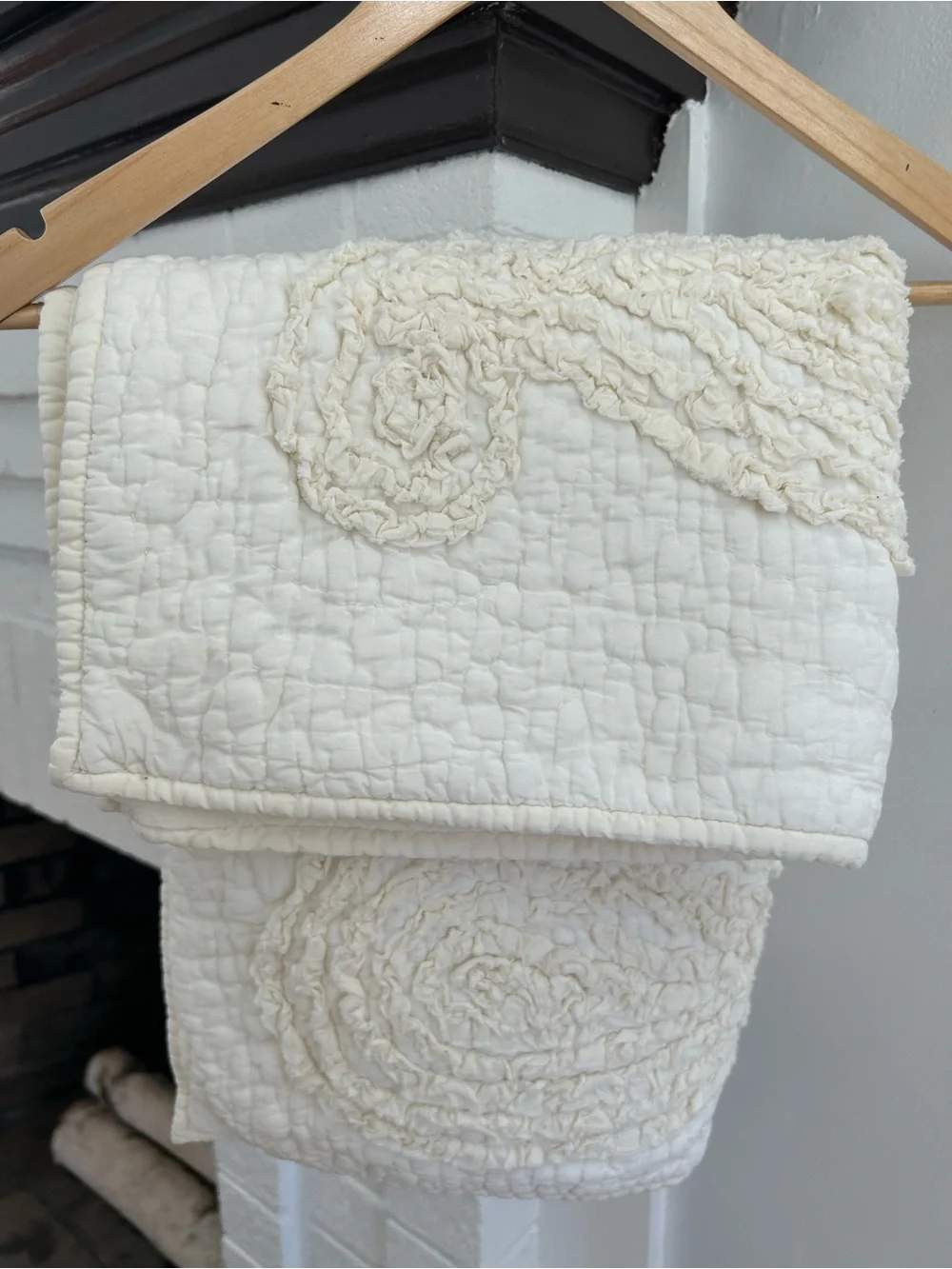 Pottery Barn Euro Pillow Sham Creamy White Textured Floral (1)